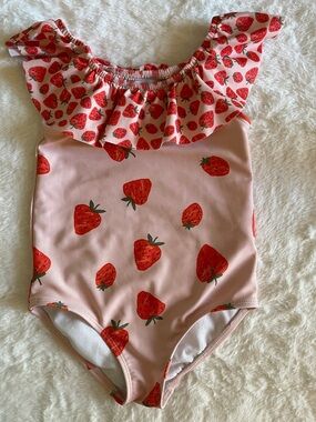 Carters  Girls Pink Strawberry Ruffle One-Piece Swimsuit  SZ 3T